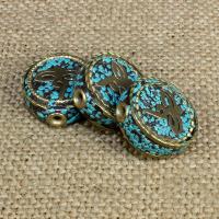 Perles d'Indonésie, Indonésie, avec turquoise synthétique & laiton, Plat rond, 18x18mm, Trou:Environ 1-2mm, 10PC/sac, Vendu par sac