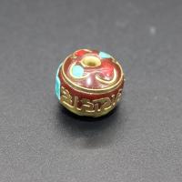 Indonesien Beads, med Syntetisk Turkis & Messing, Drum, guldfarve belagt, 13x11mm, Hole:Ca. 1-2mm, 10pc'er/Bag, Solgt af Bag