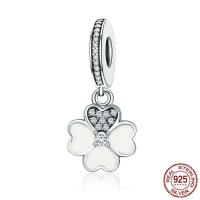 925 Sterling Silver European Pendant Four Leaf Clover micro pave cubic zirconia & without troll & enamel Approx 4.5-5mm Sold By PC
