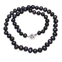 Natural Freshwater Pearl Necklace with Zinc Alloy for woman black 7-8mm Sold Per Approx 17 Inch Strand