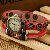 Unisex Wrist Watch Leather with Crystal & Wood & Zinc Alloy adjustable & with rhinestone & multi-strand 210mm Length Approx 8 Inch Sold By PC