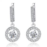 Brass Leverback Earring Flat Round 18K gold plated micro pave cubic zirconia & for woman 28mm Sold By Pair