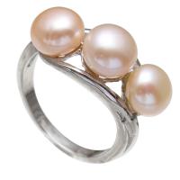 Sötvatten Pearl Finger Ring, Mässing, med Freshwater Pearl, platina pläterad, för kvinna, rosa, nickel, bly och kadmium gratis, 21x26x10mm, Storlek:8, Säljs av PC