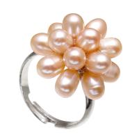 Freshwater Pearl Finger Ring Brass with Freshwater Pearl Flower platinum color plated for woman pink nickel lead & cadmium free 4-5mmuff0c18-19mm US Ring Sold By PC