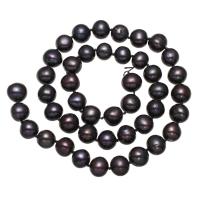 Bulvių išauginti gėlavandenių perlų karoliukai, Gėlo vandens perlų, Bulvė, juodas, 9-10mm, Skylė:Apytiksliai 0.8mm, Parduota už Apytiksliai 18 Inch Strand