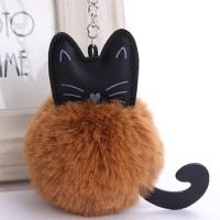 Fur Ball Pom Pom Keychain Rex Rabbit Fur with Zinc Alloy Cat silver color plated nickel lead & cadmium free 80mm Sold By Lot