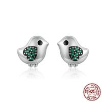 Thailand Sterling Silver Stud Earring Bird micro pave cubic zirconia & for woman & enamel Sold By Pair