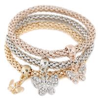 Zinc Alloy Bracelet with Iron Butterfly plated with rhinestone lead & cadmium free 175mm Length Approx 6.89 Inch Sold By Set