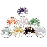 Tree Of Life Pendants Gemstone with Brass platinum color plated 50mm Approx 2-3mm Sold By PC