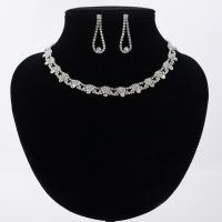 Rhinestone Jewelry Sets earring & necklace Zinc Alloy stainless steel post pin platinum color plated for woman & with rhinestone lead & cadmium free 40mm Sold Per Approx 17.5 Inch Strand