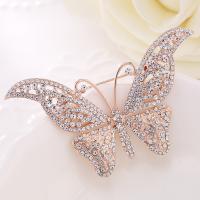 Rhinestone Brooch Zinc Alloy Butterfly plated for woman & with rhinestone lead & cadmium free Sold By PC