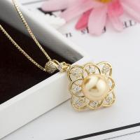 925 Sterling Silver Pendant with Shell Pearl Flower plated for woman & with cubic zirconia & hollow Approx 1-3mm Sold By PC