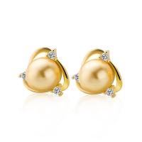 925 Sterling Silver Stud Earrings with Shell Pearl Triangle plated micro pave cubic zirconia & for woman Sold By Pair