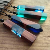 Resin Pendant with Wood Rectangle Unisex Random Color 45-60mm Approx 2-4mm Sold By PC