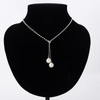 Komplety biżuteria stopu cynku, Stop cynku, ze Tworzywa ABS perła, Platerowane w kolorze platyny, dla kobiety & z kamieniem, bez zawartości ołowiu i kadmu, 69mm, sprzedawane na około 16.5 cal Strand