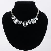 Vidrio collar, con aleación de zinc, chapado en color de platina, para mujer & facetas & con diamantes de imitación, 38mm, Vendido para aproximado 17 Inch Sarta