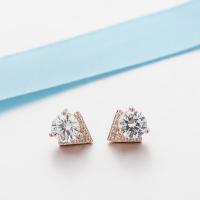 925 Sterling Silver Stud Earring Triangle plated micro pave cubic zirconia & for woman Sold By Pair