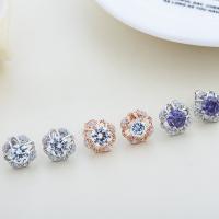 925 Sterling Silver Stud Earring Flower plated micro pave cubic zirconia & for woman Sold By Pair