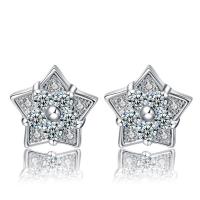 925 Sterling Silver Stud Earring Star platinum plated micro pave cubic zirconia & for woman Sold By Pair