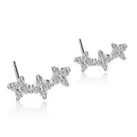 925 Sterling Silver Stud Earring platinum plated micro pave cubic zirconia & for woman 14mm Sold By Pair