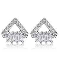 925 Sterling Silver Stud Earring Triangle platinum plated micro pave cubic zirconia & for woman Sold By Pair
