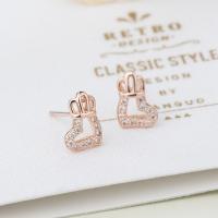 Cubic Zirconia Micro Pave Sterling Silver Earring 925 Sterling Silver Heart real rose gold plated micro pave cubic zirconia & for woman Sold By Pair