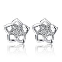 Cubic Zirconia Micro Pave Sterling Silver Earring 925 Sterling Silver Flower platinum plated micro pave cubic zirconia & for woman Sold By Pair