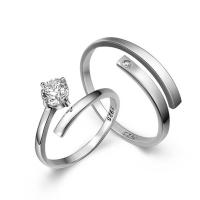 Couple Finger Rings 925 Sterling Silver platinum plated open & adjustable & with cubic zirconia US Ring Sold By Pair