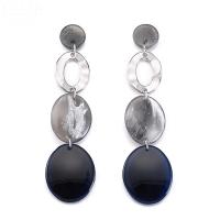 Acrylic Drop Earring with plastic earnut & Zinc Alloy stainless steel post pin Flat Round platinum color plated for woman grey lead & cadmium free Sold By Pair