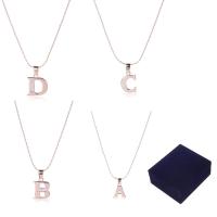 Zinc Alloy Jewelry Necklace with Velvet box & iron chain Letter rose gold color plated bar chain & for woman & with rhinestone lead & cadmium free 20mm Length Approx 20 Inch Sold By Box