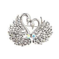 Zinc Alloy Brooch Swan platinum color plated for woman & with rhinestone lead & cadmium free 45mm Sold By PC