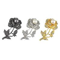 Zinc Alloy Brooch with Freshwater Pearl Rose plated for woman & with rhinestone lead & cadmium free 60mm Sold By PC