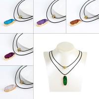 Agate Necklace Zinc Alloy with Waxed Linen Cord & Ice Quartz Agate with 5cm extender chain gold color plated druzy style & for woman & with rhinestone & multi-strand lead & cadmium free 39mm Sold Per Approx 17.5 Inch Strand