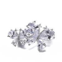 Crystal Brooch Brass with Crystal Butterfly platinum color plated for woman & faceted nickel lead & cadmium free 35mm Sold By PC