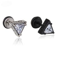 Titanium Steel Fake Plug, with Cubic Zirconia, stainless steel post pin, Triangle, plated, Unisex, more colors for choice, 8x15mm, Sold By PC