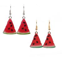 Zinc Alloy Drop Earring iron earring hook Watermelon plated for woman & enamel lead & cadmium free Sold By Pair