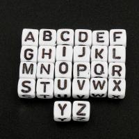 Alfabet Akryl perler, Cube, bogstaverne er fra A til Z & forskellige design til valg, 6x6x6mm, Hole:Ca. 3mm, Ca. 2800pc'er/Bag, Solgt af Bag