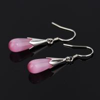Cats Eye Earring iron earring hook Teardrop platinum color plated for woman Sold By Pair
