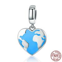 925 Sterling Silver European Pendant Heart without troll & enamel Approx 4.5-5mm Sold By PC
