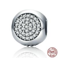 Thailand Sterling Silver European Bead without troll & with cubic zirconia Approx 4.5-5mm Sold By PC