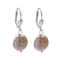 Freshwater Pearl Lever Back Earring with Brass natural for woman pink 13-14mm Sold By Pair