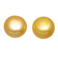 Perles nacres de culture d'eau douce demi percées , perle d'eau douce cultivée, semi-foré, Jaune, 12-13mm, Trou:Environ 0.5mm, Vendu par paire