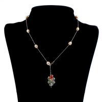 Crystal Sladkovodní Pearl náhrdelník, s mosaz řetěz & Krystal, Rýže, přírodní, řetízek & pro ženy & tváří, 6-7mm, 6x4mm, Prodáno za Cca 15.5 inch Strand