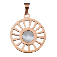 Stainless Steel Pendant, with White Shell, rose gold color plated, 29x34x6mm, Hole:Approx 5x8mm, Sold By PC