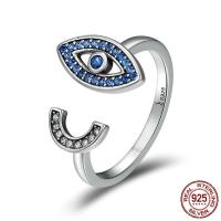Thailand Sterling Silver Cuff Finger Ring, Evil Eye, adjustable & for woman & with cubic zirconia, 7x14mm, US Ring Size:8, Sold By PC