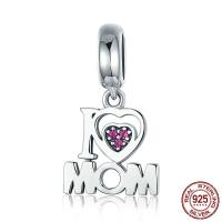 Thailand Sterling Silver European Pendant Heart with letter pattern & without troll & with cubic zirconia Approx 4.5-5mm Sold By PC