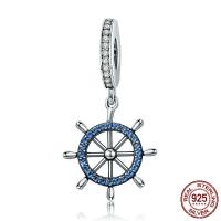Thailand Sterling Silver European Pendant Ship Wheel without troll & with cubic zirconia Approx 4.5-5mm Sold By PC