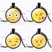 Time Gem Jewelry Necklace Zinc Alloy with iron chain & Glass Flat Round plated facial expression series & oval chain & decal lead & cadmium free 28mm Sold Per Approx 19.5 Inch Strand