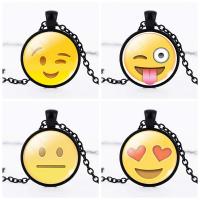 Time Gem Jewelry Necklace Zinc Alloy with iron chain & Glass Flat Round plated facial expression series & oval chain & decal lead & cadmium free 28mm Sold Per Approx 19.5 Inch Strand
