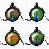 Time Gem Jewelry Necklace Zinc Alloy with iron chain & Glass Flat Round plated oval chain & decal lead & cadmium free 28mm Sold Per Approx 19.5 Inch Strand